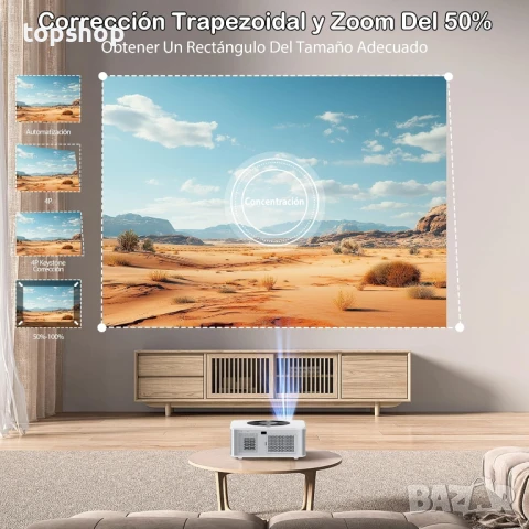 НОВ, ПЕРФЕКТЕН проектор【Android TV】Horlat 4K с поддръжка на 6G WiFi Bluetooth, 28000 лумена, 300"..., снимка 4 - Плейъри, домашно кино, прожектори - 50623774