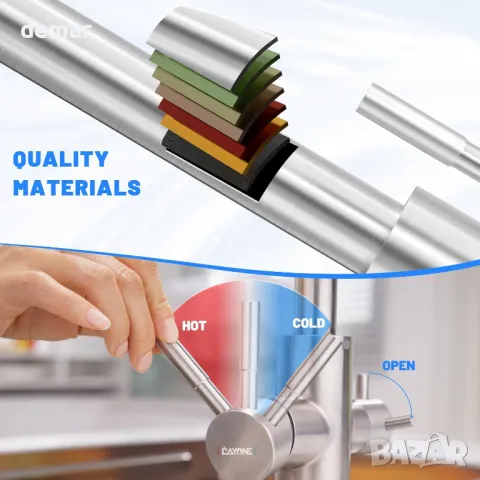 DAYONE 3 в 1 кухненски смесител с две ръкохватки, 360°, снимка 6 - Смесители - 49242543