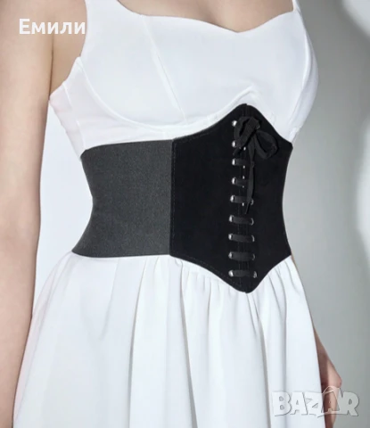 Черен еластичен корсет колан за талия с велур и връзки XS, S и M, снимка 3 - Корсети, бюстиета, топове - 50876588