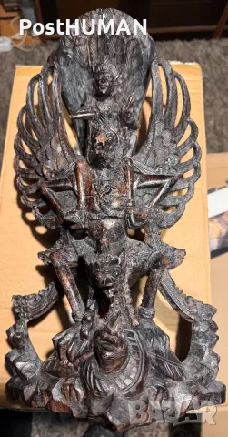 Статуетка Вишну върху Гаруда - дърворезба, снимка 3 - Антикварни и старинни предмети - 48220435