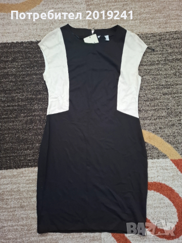 Черна рокля с бели кожени елементи 