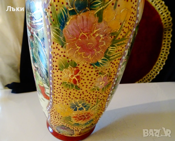 Японски свещник,японски порцелан Сацума и чиста мед. , снимка 7 - Антикварни и старинни предмети - 52506461