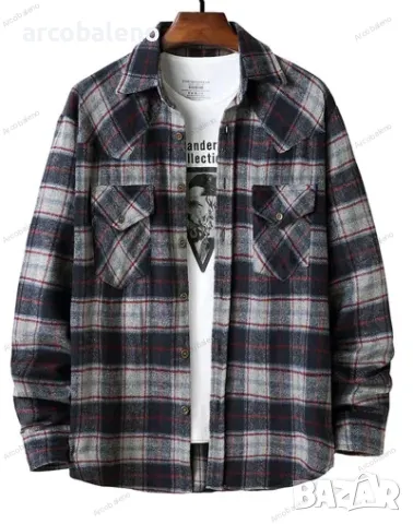 Мъжка карирана риза с ревери за свободното време, 3цвята , снимка 6 - Ризи - 47708749