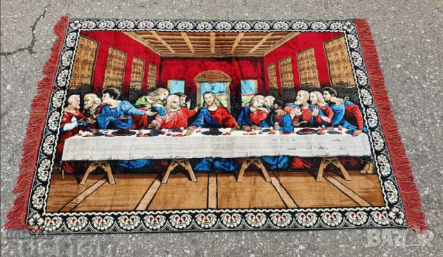 старинен килим, ковьор за стена Исус Христос и тайната вечеря плюшен ковьор за стена, черга, пано, снимка 2 - Други - 44555355