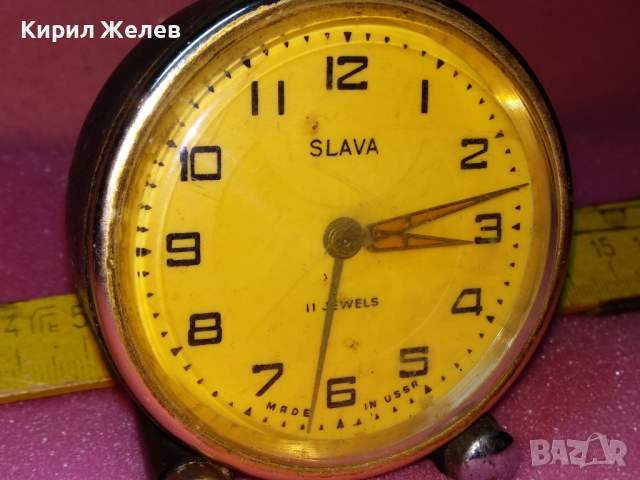 SLAVA MADE in USSR Стар КОЛЕКЦИОНЕРСКИ РУСКИ БУДИЛНИК МЕХАНИЧЕН НАСТОЛЕН ЧАСОВНИК СЛАВА СССР 30775, снимка 9 - Антикварни и старинни предмети - 44548987