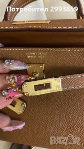 чанта Ермес Mini Kelly 19*Кели*HERMES KELLY 19 CRAIE Epsom Gold Hardware, снимка 9 - Чанти - 42350028