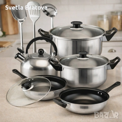 Комплект тенджери и аксесоари от 11 части - издръжливи и устойчиви, снимка 3 - Съдове за готвене - 53990112