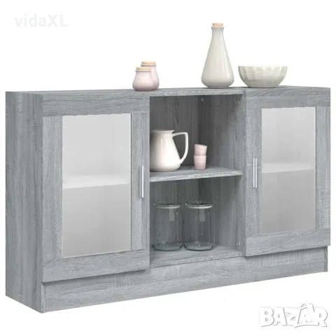 vidaXL Шкаф витрина, сив сонома, 120x30,5x70 см, инженерно дърво, снимка 7 - Бюфети - 56148018