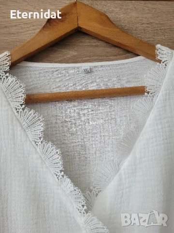 Бяла блуза памучна материя с дантела , снимка 4 - Блузи с дълъг ръкав и пуловери - 50656379