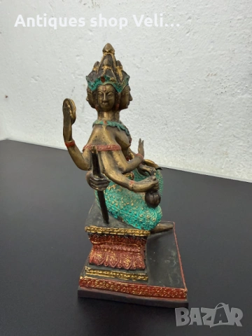 Бронзова статуетка на бог Брахма №7988 , снимка 3 - Антикварни и старинни предмети - 53903015