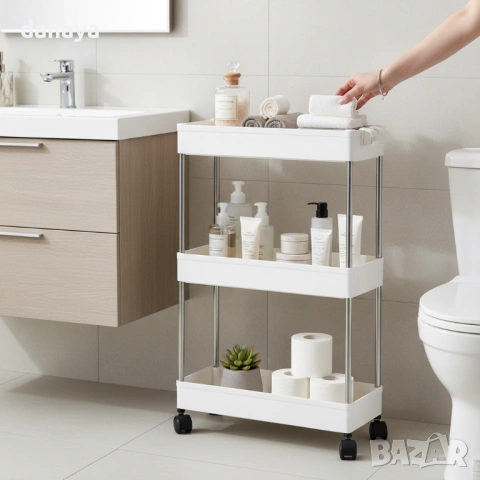 6353 Малка етажерка с колелца за спестяване на място, 3 нива, снимка 10 - Органайзери - 53131953