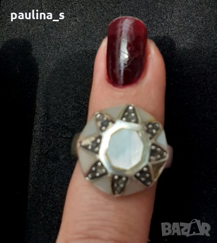 Стар руски пръстен със седеф - проба 925 и житен клас, снимка 6 - Пръстени - 29392511
