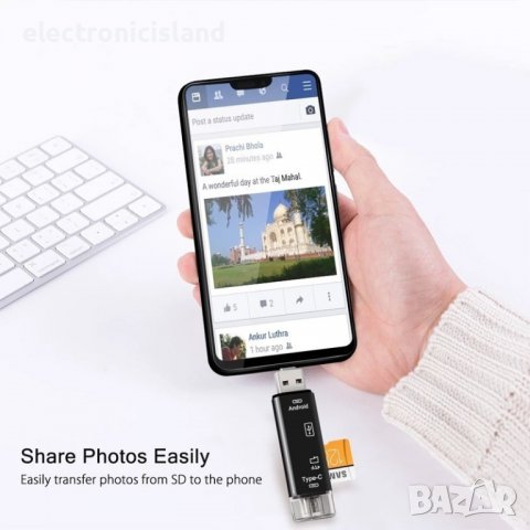 Универсален метален Четец на карти с памет 5 в 1, USB, Type C, Micro USB, SD TF, OTG, снимка 6 - USB Flash памети - 40101717