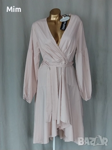 boohoo 44 Рокля с дълъг ръкав в цвят шампанско , снимка 3 - Рокли - 52252256