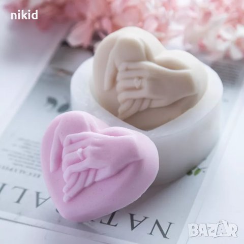 Хванати ръце с пръстен сватбен годежен халка в сърце сватба силиконов молд форма калъп фондан гипс , снимка 4 - Форми - 37289041