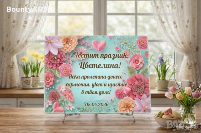 Персонализирана стъклена дъска Подарък за Цветница, Великден, Рожден ден, Имен ден, снимка 2 - Подаръци за имен ден - 54001680