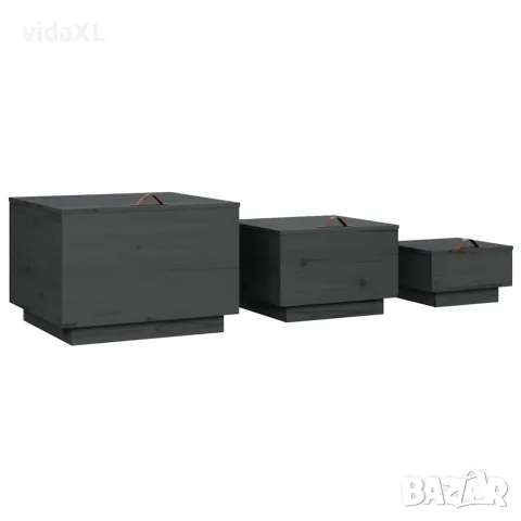 vidaXL Кутии за съхранение с капаци 3 бр сиви борова дървесина масив, снимка 5 - Кутии за съхранение - 56147949