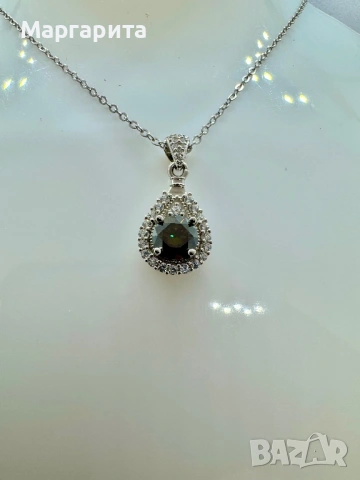 Сребърно колие с мойсанит (диамант) 1 карат, снимка 4 - Колиета, медальони, синджири - 54241145