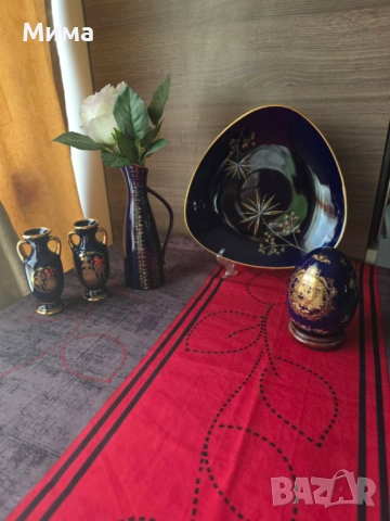 Порцеланови вази и купа кобалт, снимка 1