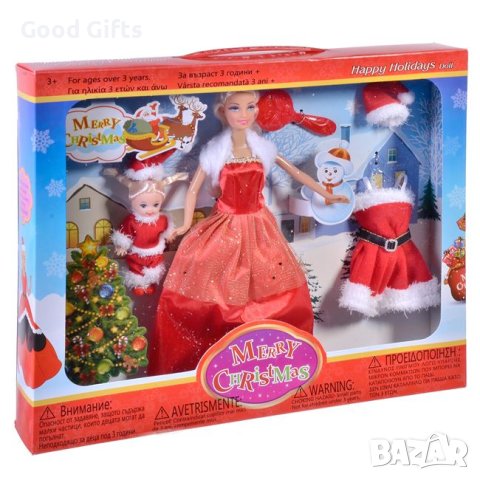 Коледна кукла Барби с момиченце и аксесоари, 30см