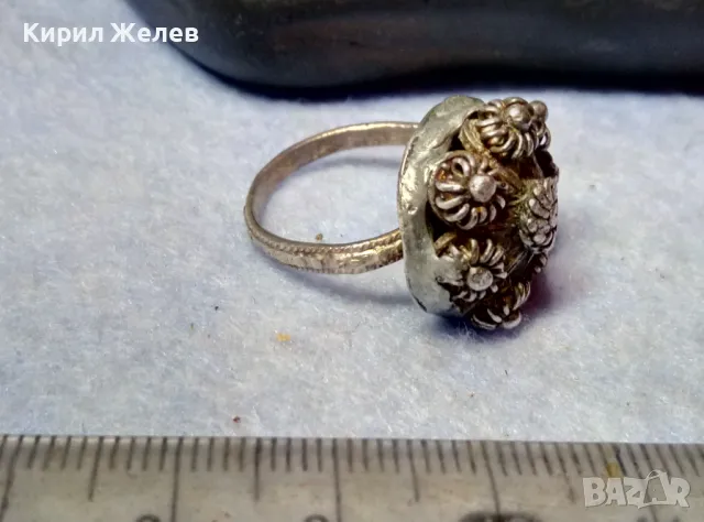 Старинен ВЪЗРОЖДЕНСКИ ФИЛИГРАНЕН СРЕБЪРЕН ПРЪСТЕН СРЕБРО ВИСОКА ПРОБА РЪЧНА КУЮМДЖИЙСКА РАБОТА 47507, снимка 3 - Антикварни и старинни предмети - 49294840