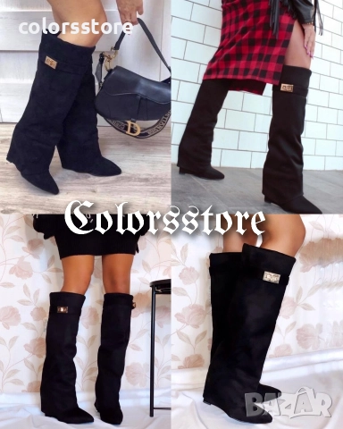 Ботуши на платформа - черен велур - K-40