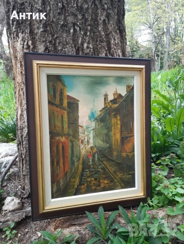 Красива Стара Картина Уличен Пейзаж Живопис Маслени Бои на Платно, снимка 4 - Антикварни и старинни предмети - 52908859