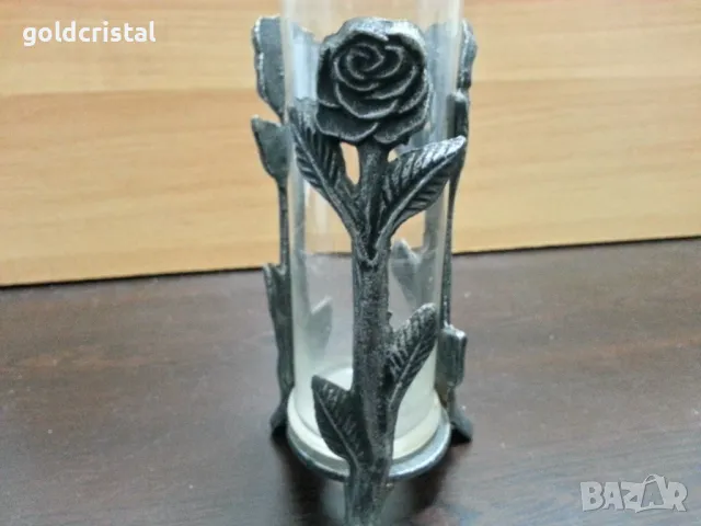 стара ваза стъкло и метал , снимка 3 - Антикварни и старинни предмети - 48936734