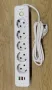 Разклонител 220V 5 гнезда и 3 USB порта Digital One SP00985 eu-2605u, Бял, 1.5м 2500W, с ключ, снимка 3