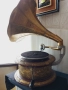 Рядък стар грамофон с фуния с бронзов обков и интарзии, снимка 7