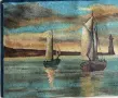 Стар морски пейзаж на Худ.Атанас Михов,акварел, снимка 5