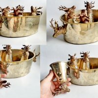 Античен сет чаши с еленска глава и купа от Бронз-Месинг за Хижари или Ловци, снимка 6 - Антикварни и старинни предмети - 38345626