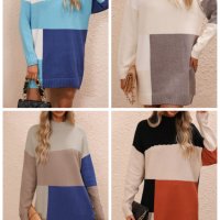 Дамски моден голям пуловер (рокля), 4цвята - 023, снимка 1 - Блузи с дълъг ръкав и пуловери - 39352397