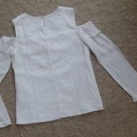 Бяла блуза с отворени рамене и къдрички над бюста, снимка 2 - Ризи - 42806380