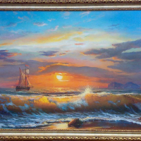 Платноход на залез, морски пейзаж, картина, снимка 16 - Картини - 32549580
