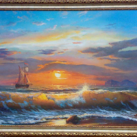 ”Лунна нощ”, морски пейзаж, картина, снимка 3 - Картини - 32253661