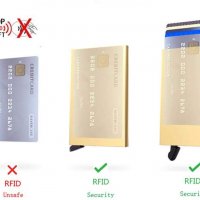 Кожен портфейл с държач за кредитни карти от алуминий с RFID защита - Черен, снимка 5 - Портфейли, портмонета - 39781440