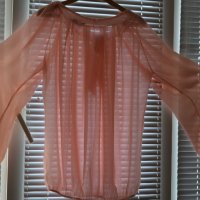 Бледо розова тюлена риза с връзване на яката, снимка 2 - Ризи - 42150955