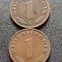 Две монети 1 райхспфенинг 1938г. Трети райх с СХВАСТИКА редки за КОЛЕКЦИЯ 37767, снимка 1 - Нумизматика и бонистика - 40637991