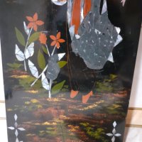 Уникална японска лакова картина пано с интарзия от седеф, снимка 4 - Антикварни и старинни предмети - 44164973