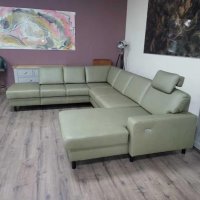 Зелен кожен П образен ъглов диван ZE-EM09002 с функция сън, снимка 10 - Дивани и мека мебел - 44244839