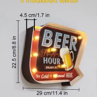 Светеща ретро табела Beer Бира Декорация на барове метални стенни декорации ретро тенекиени знаци , снимка 4 - Антикварни и старинни предмети - 44149897