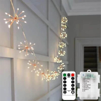 KINGCOO LED светлини фойерверк верижни за декорация с батерии и дистанционно управление, топло бяло , снимка 1 - Декорация за дома - 44533723