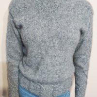 Мохерен пуловер, ръчно плетена сива блуза, снимка 4 - Блузи с дълъг ръкав и пуловери - 31225633