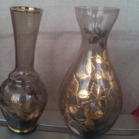 Две вазички кафяво стъкло високи различни, снимка 10 - Вази - 30053527
