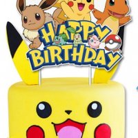 Happy Birthday Pokemon Пикачу Покемон картонен топер табела надпис украса за торта рожден ден парти, снимка 1 - Други - 37168059