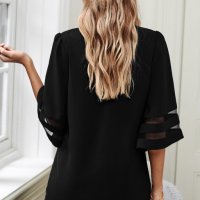 Дамска блуза в черно с 3/4 широки ръкави и ефектна дантела, снимка 2 - Корсети, бюстиета, топове - 40828285