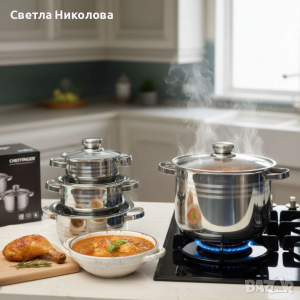 Комплект тенджери Cheffinger 10 части – Винаги вкусна храна без загорели съдове и излишно миене, снимка 1