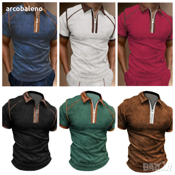 Мъжка поло риза с цип и ревер с къс ръкав, 6цвята , снимка 1