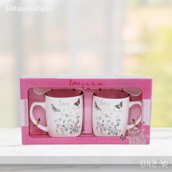 Комплект порцеланови чаши с лъжички, снимка 1